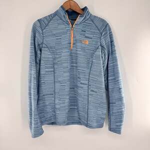 The North Face Women's M Quarter Zip Fleece Pullover Blue Space Dye Orange